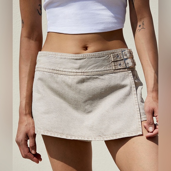 PacSun Dresses & Skirts - PacSun Beige Low Rise Denim Mini Skort